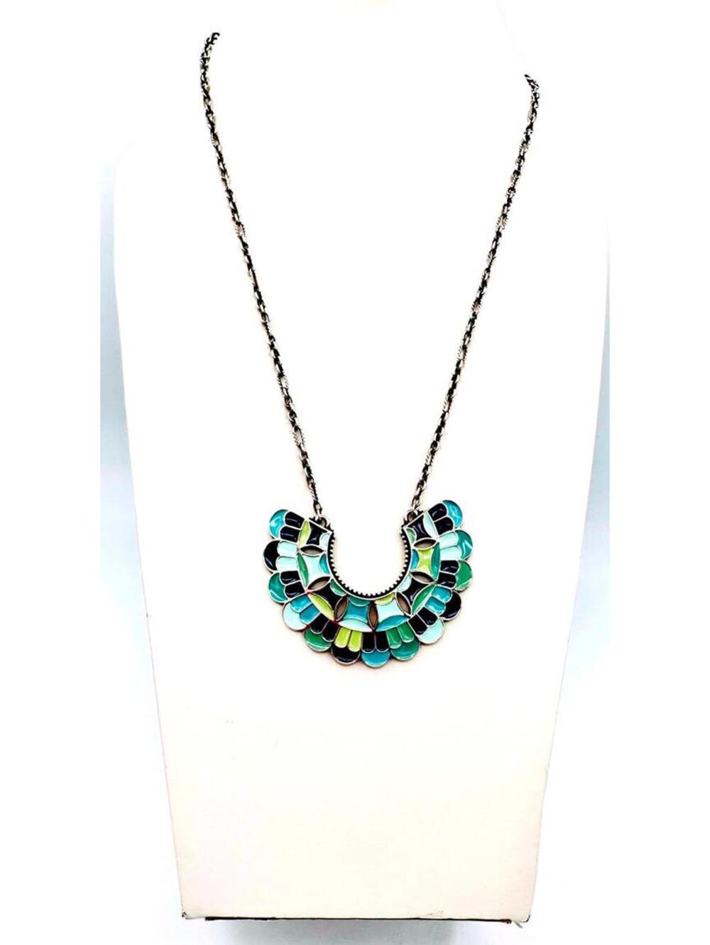 Vintage Rare James Avery sterling silver byzantine chain blue enameled necklace